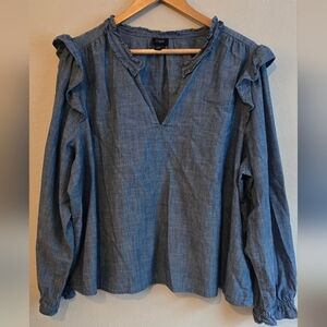 J. Crew Chambray Ruffle Blouse